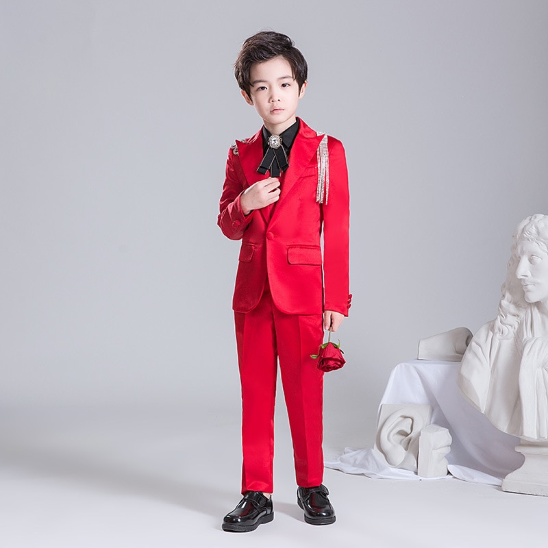 boy wedding banquet  host piano performance costume Kids high-end Blazer Pants Bowtie Clothes Kids Formal Suit set